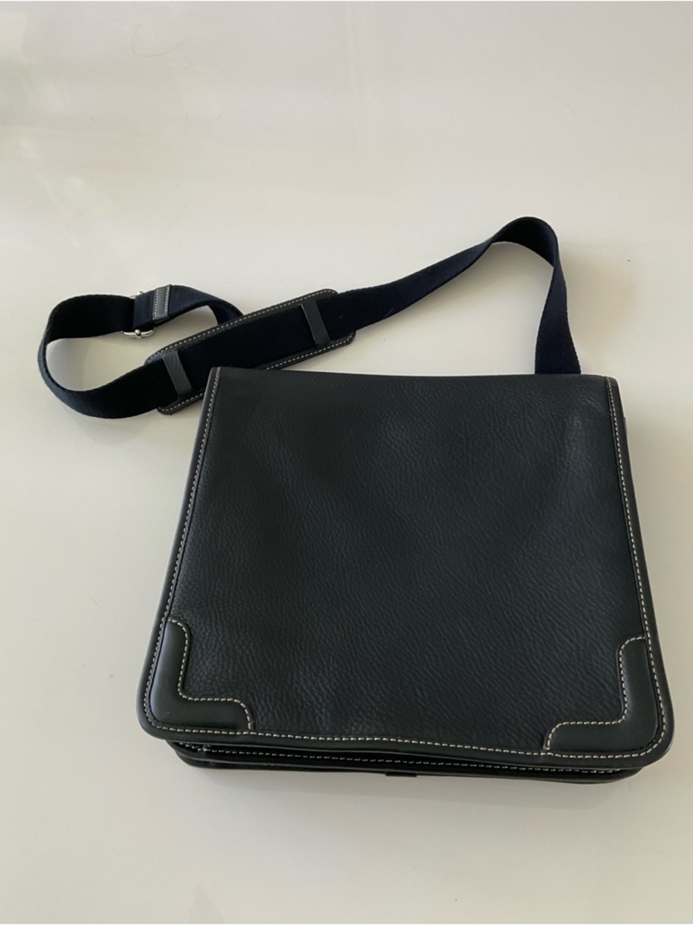 Brooks Brothers Black Pebble Leather Laptop Messenger Bag